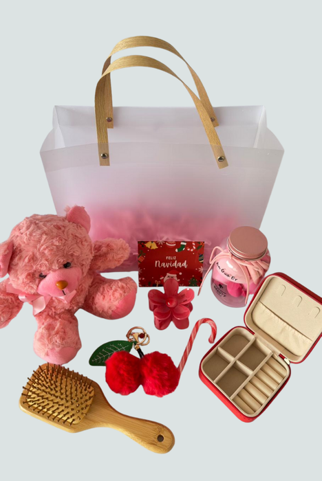 Bolsa navideña con accesorios y peluche para regalo - Florita Bonita
