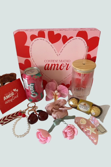 Box Amor y Amistad con bebida y chocolates premium Florita Bonita
