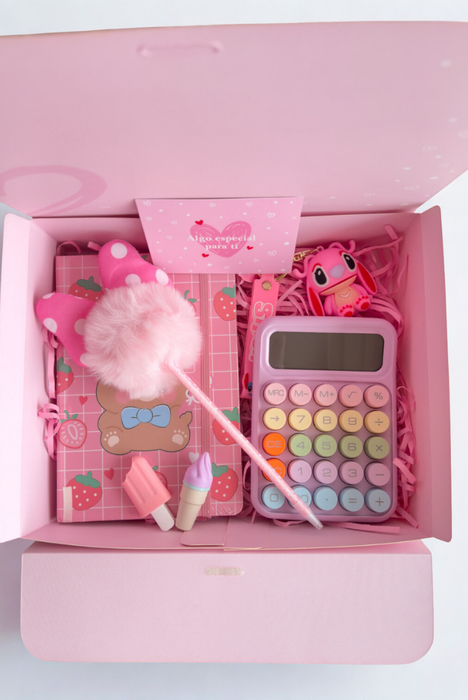 Caja Box Rosa con calculadora y Bon o Bon - Florita Bonita