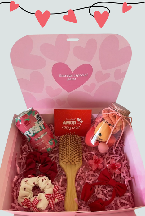 Caja de regalo con peine de bambú y esponjas de maquillaje Florita Bonita
