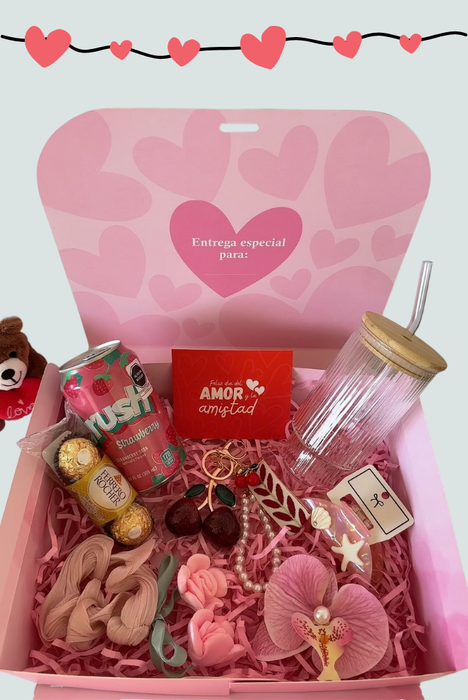 Caja de regalo con vaso de vidrio y accesorios Florita Bonita