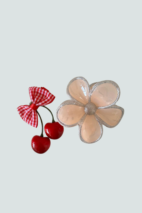 Gancho flor con borde escarchado color melón brillante - Florita Bonita