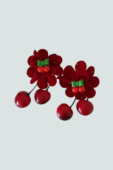 Un par de ganchitos rojos tipo rosa para niñas - Florita Bonita