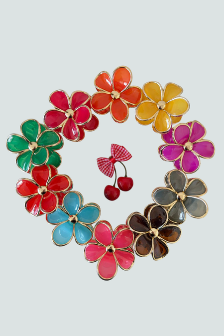 Set de ganchos flor con borde decorativo de colores - Florita Bonita