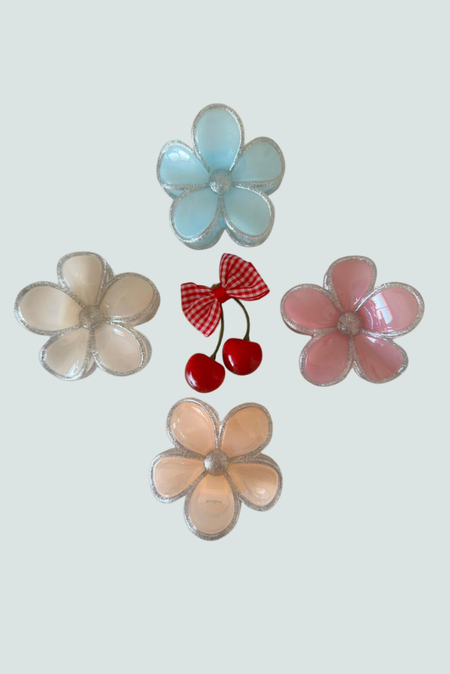 Set de ganchos flor con borde escarchado de colores - Florita Bonita