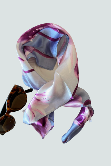 Pañoleta de seda lila - accesorio femenino Florita Bonita