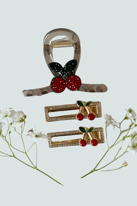 Pinza para el cabello con diseño de cerezas modelo 2 - Florita Bonita
