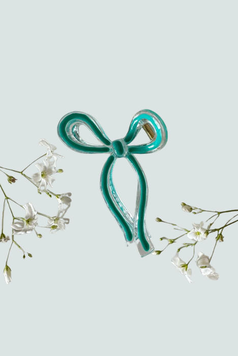 Pinza para el cabello con forma de lazo color verde - Florita Bonita