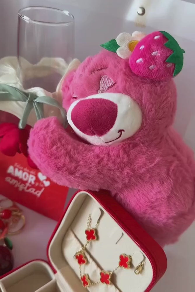 Bolsa de regalo amor premium con vino, peluche y accesorios Florita Bonita