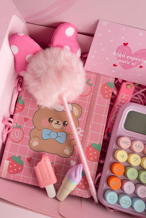 Caja Box Rosa con resaltadores y Bon o Bon - Florita Bonita