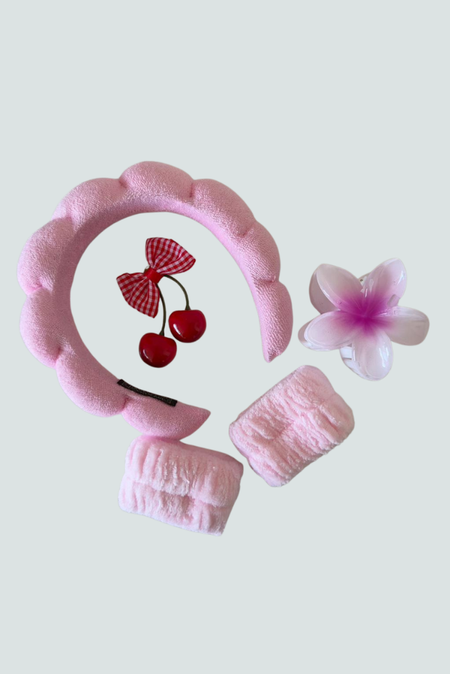 Vincha skincare rosa suave para rutina facial - Florita Bonita